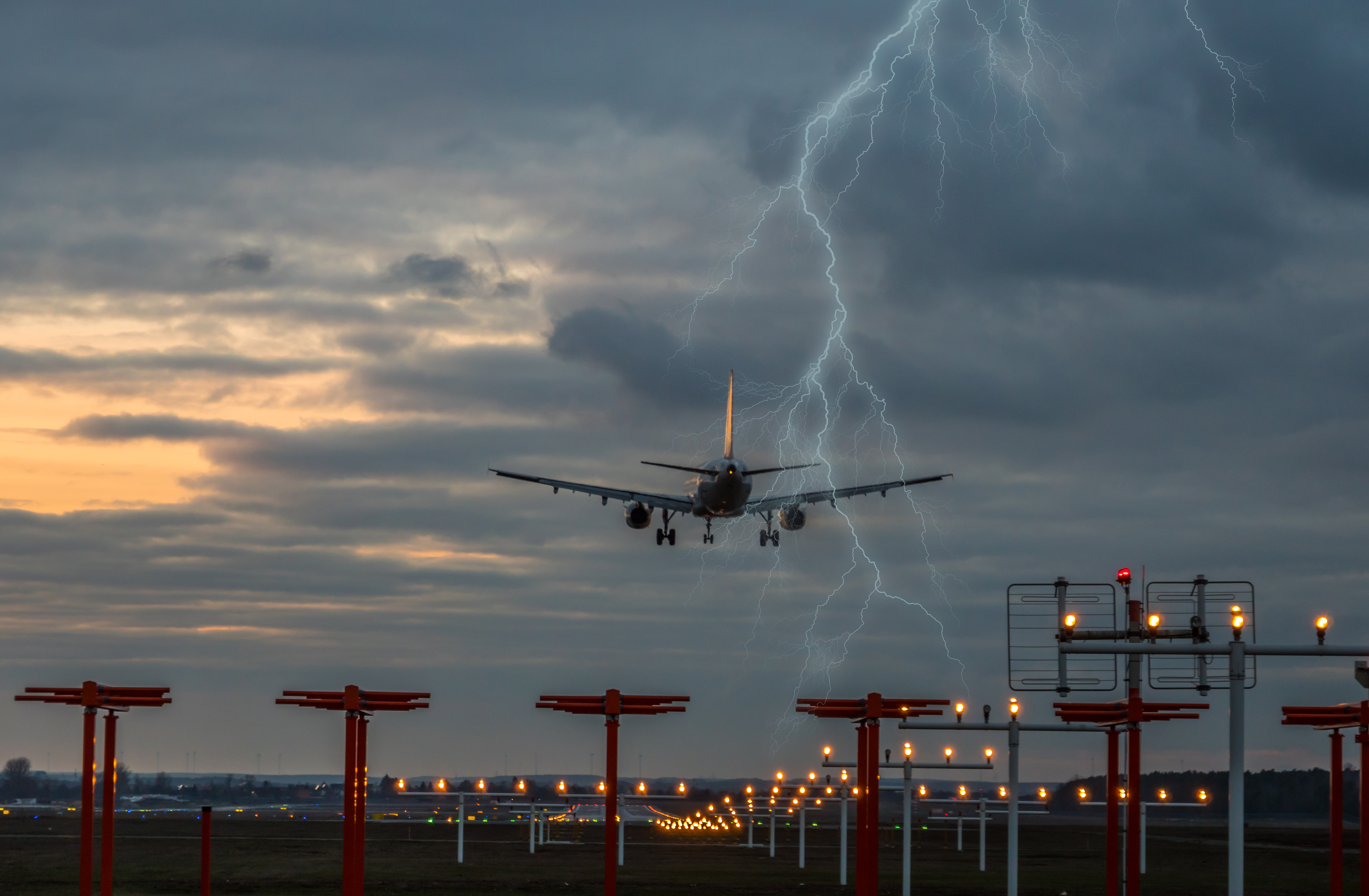 Airplane take-off during severe weather