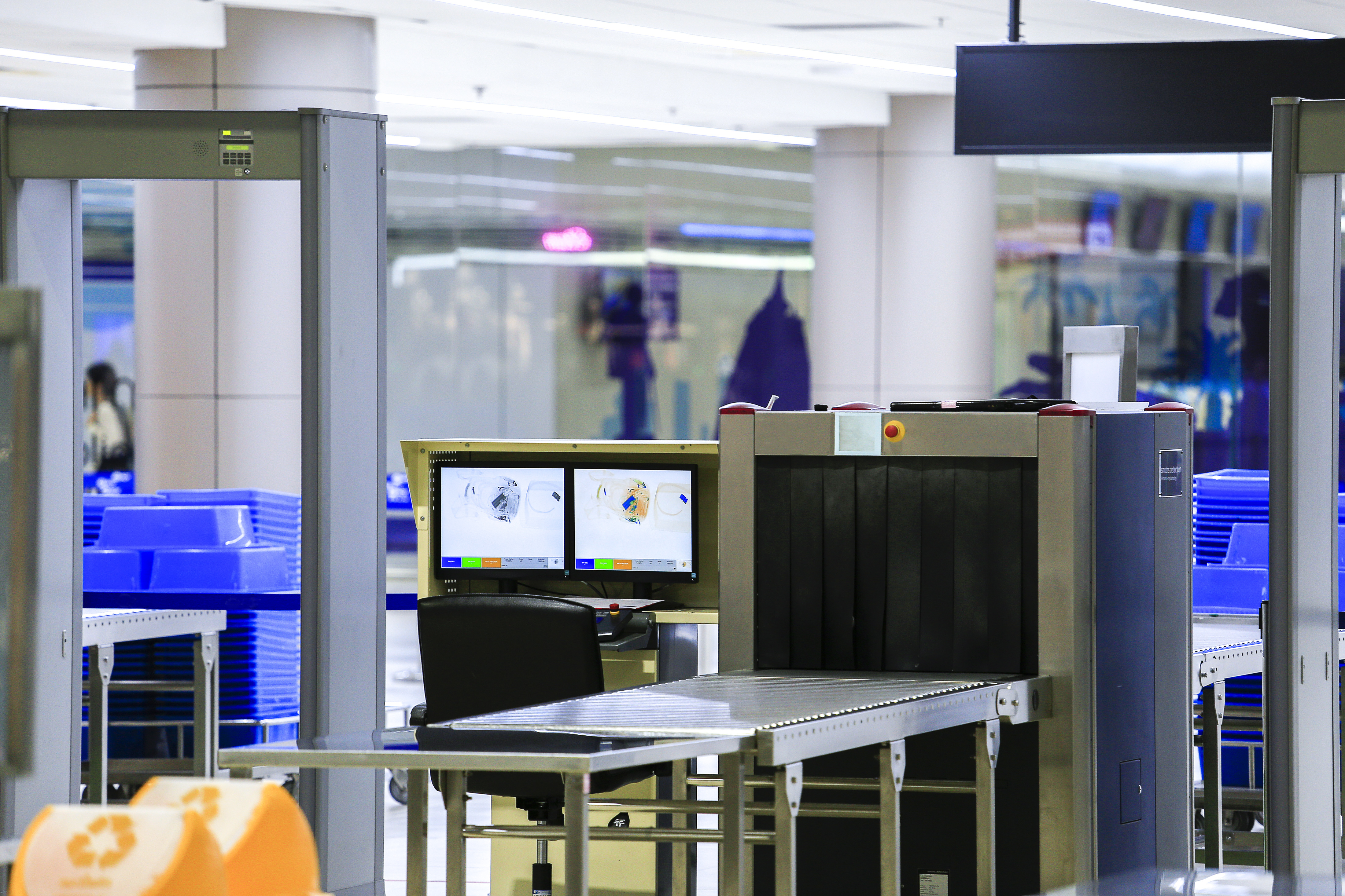Security check with body scanner at the airport