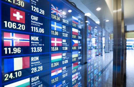 Exchange rate display at the airport