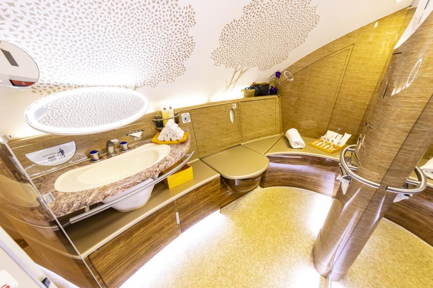 Spacious bathroom in First Class.